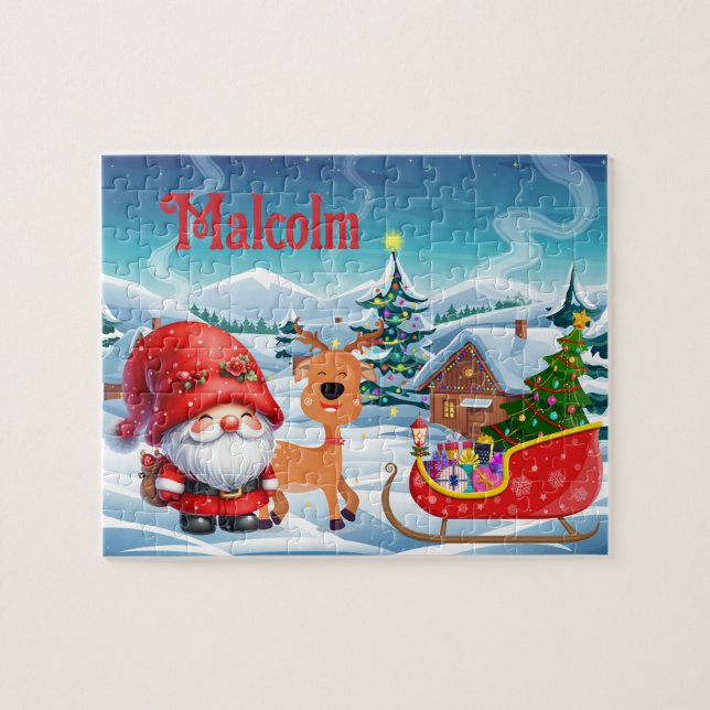 Quebra-cabeça Santa Custom Child Name Puzzle  (Horizontal)