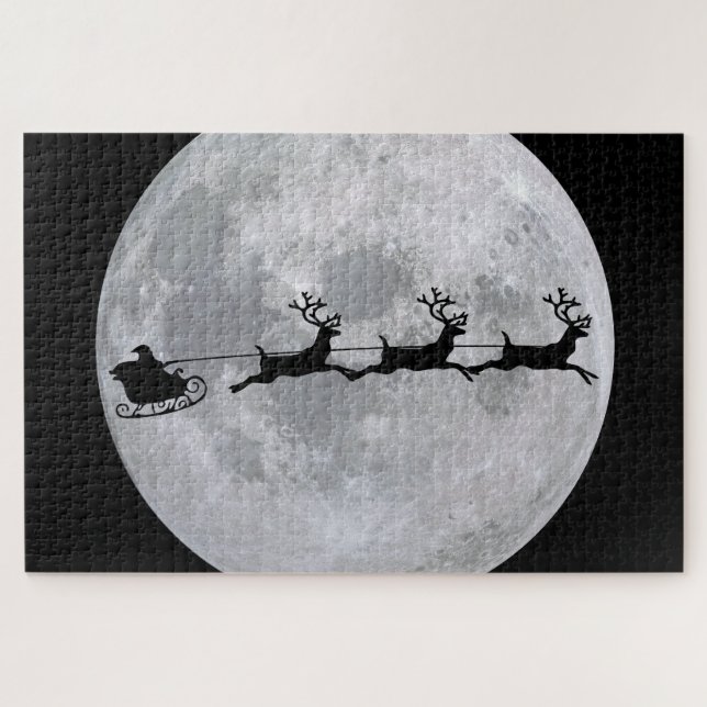 Quebra-cabeça Santa Voando para a Lua Puzzle (Horizontal)