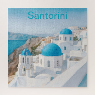 Quebra-cabeça Santorini, Grécia, com cúpulas azuis