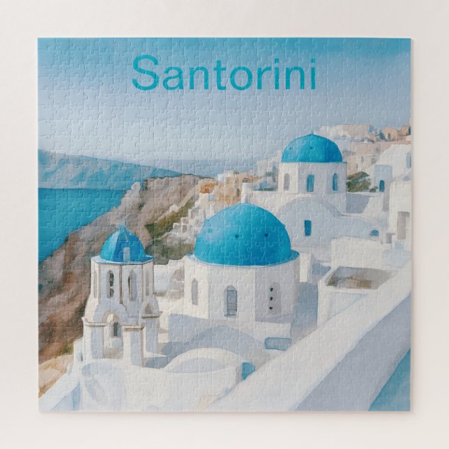 Quebra-cabeça Santorini, Grécia, com cúpulas azuis (Vertical)
