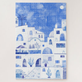 Quebra-cabeça Santorini Oia Ilha Grega Watercolor