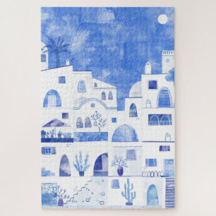 Quebra-cabeça Santorini Oia Ilha Grega Watercolor