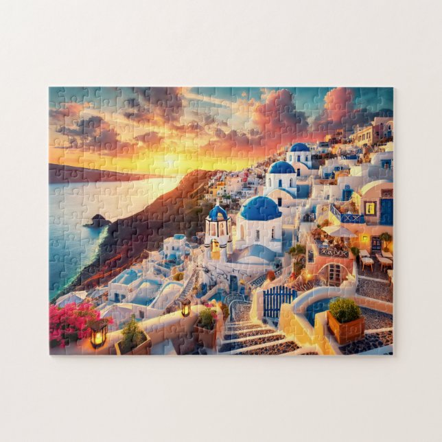 Quebra-cabeça Santorini Sunset Greece Mediterranean Escape Gift (Horizontal)
