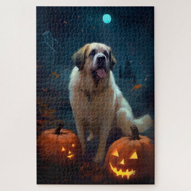 Quebra-cabeça São Bernardo de Halloween com Abóboras Assustadora (Vertical)