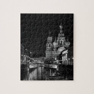 Quebra-cabeça São Petersburgo Rússia à Noite Preto Branco Cidade