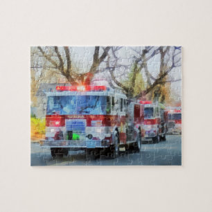 Quebra-cabeça Sapadores-bombeiros - linha de viaturas de