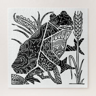 Quebra-cabeça Sapo boho floral abstrato