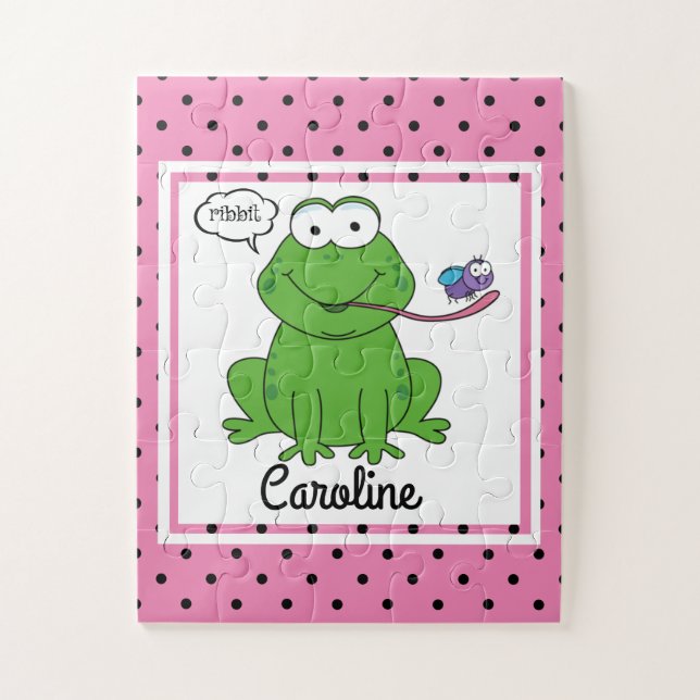 Quebra-cabeça Sapo bonito em Bolinhas, Crianças Personalizadas (Vertical)