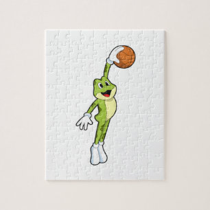 Quebra-cabeça Sapo como jogador de basquete com basquetebol.