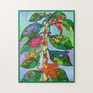 Quebra-cabeça Sapo de Árvore Tropical Colorida Folk Art Jigsee