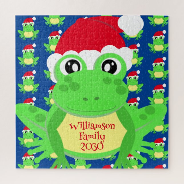 Quebra-cabeça Sapo de Natal Padrão Santa Hat Novidade Azul (Vertical)