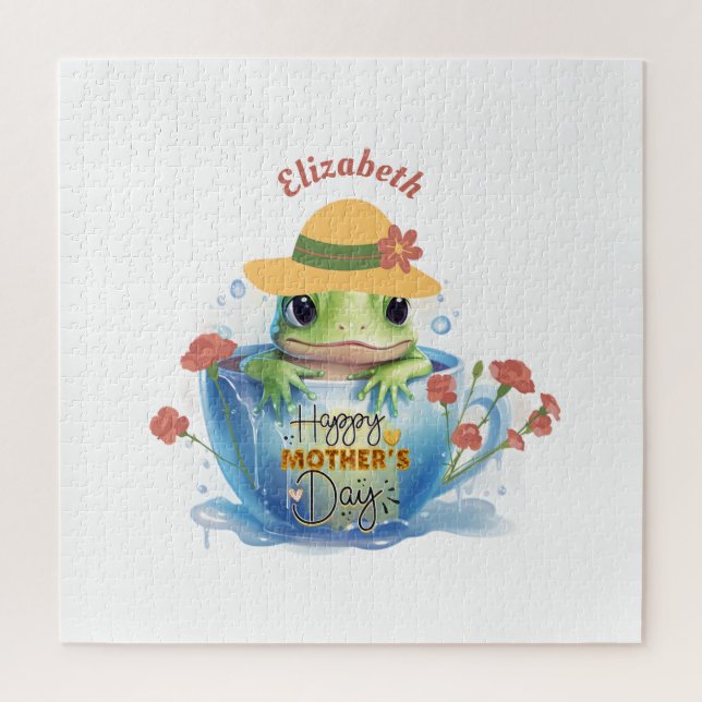 Quebra-cabeça Sapo e chapéu felizes em um Teacup (Vertical)