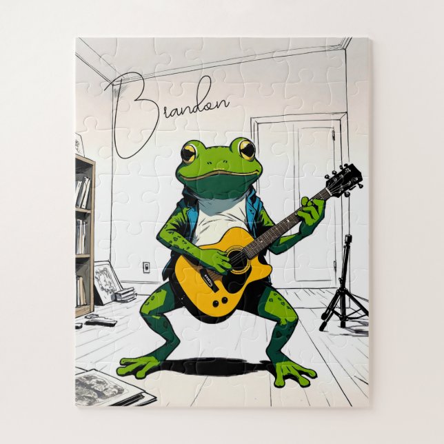 Quebra-cabeça Sapo legal Tocando Violão no Bedroom Studio (Vertical)