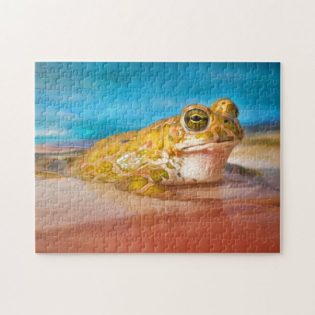 Quebra-cabeça Sapo Verde Anfíbio na Foto Pintura da Água (Horizontal)