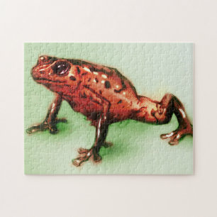 Quebra-cabeça Sapo vermelho, desenho animal selvagem em verde e