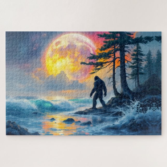 Quebra-cabeça Sasquatch em pé em uma costa do oceano (Horizontal)