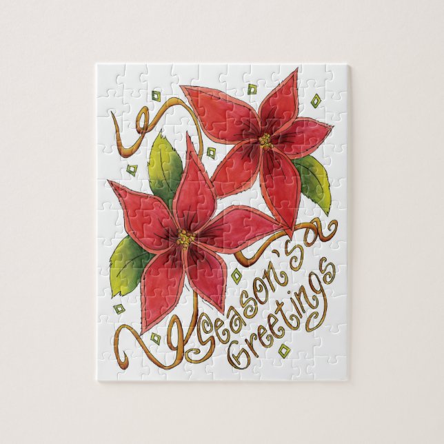 Quebra-cabeça Saudações da temporada de Natal fofa com Poinsetti (Vertical)