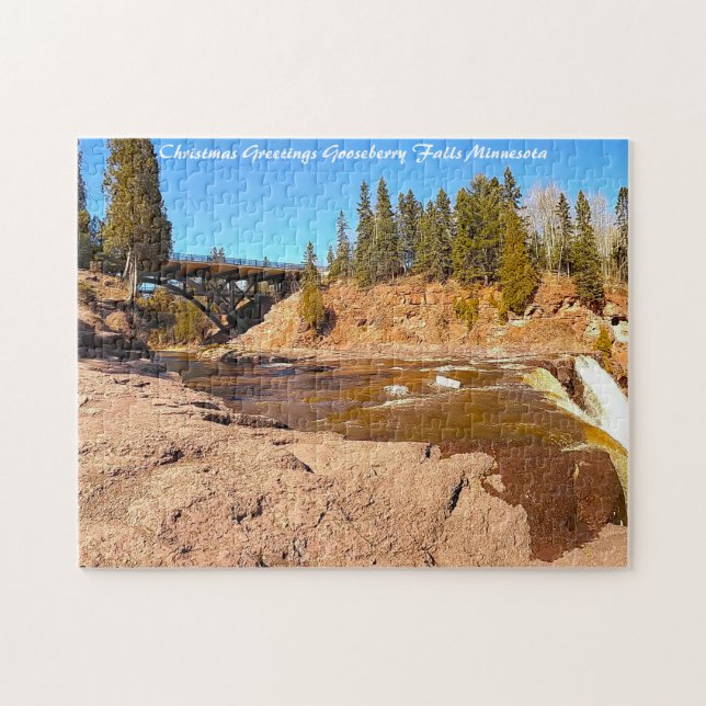 Quebra-cabeça Saudações de Natal Gooseberry Falls Minnesota (Horizontal)