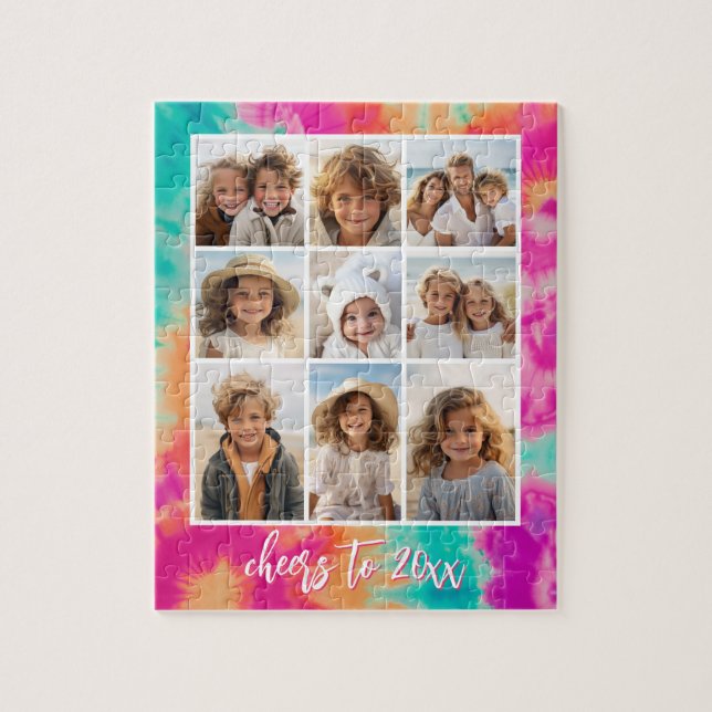 Quebra-cabeça Saúde ao Ano Novo Tie-Dye Teal 70s (Vertical)