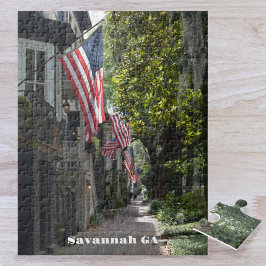 Quebra-cabeça Savannah GA Flag Lined E Jones Rua Fotográfica