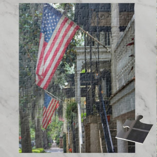 Quebra-cabeça Savannah GA Patriotic Flags Jones Rua Fotográfica