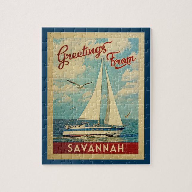 Quebra-cabeça Savannah Sailboat Viagens vintage Georgia (Vertical)