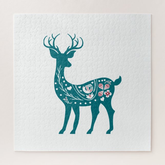 Quebra-cabeça Scandia De Natal Red E Blue Nordic Deer Scandia (Vertical)