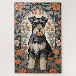 Quebra-cabeça Schnauzer Elegante Inspirado em Motivos Florais de