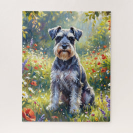 Quebra-cabeça Schnauzer em Prado de Flores Silvestres