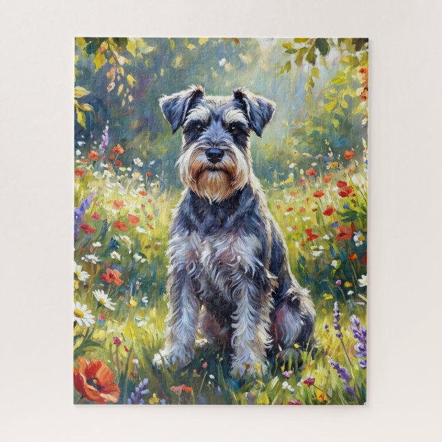 Quebra-cabeça Schnauzer em Prado de Flores Silvestres (Vertical)