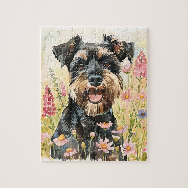 Quebra-cabeça Schnauzer – Jogo Americano de Aquare (Vertical)