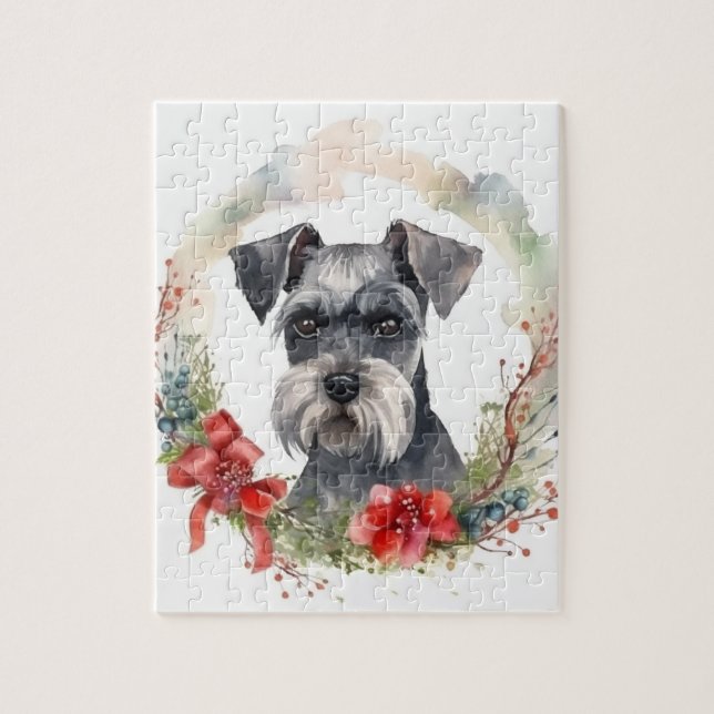Quebra-cabeça Schnauzer Wreath Festivo Pup (Vertical)