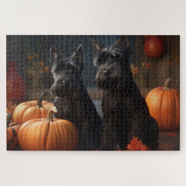 Quebra-cabeça Scottish Terrier Puppy Autumn Delight Pumpkin (Horizontal)