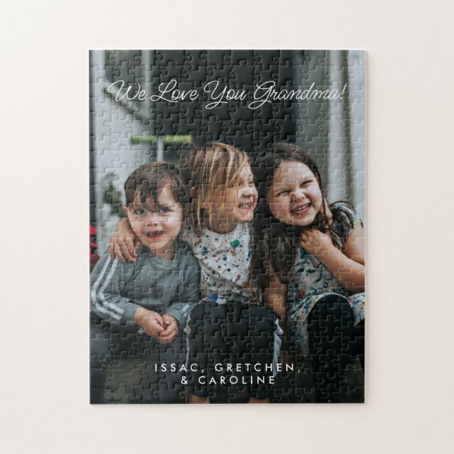 Quebra-cabeça Script de Foto Personalizado Nós Amamos Você Vovó (Vertical)