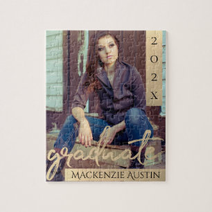 Quebra-cabeça Script Dourado do formando   Elegante Formando