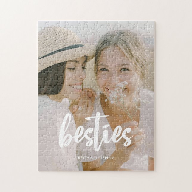 Quebra-cabeça Script Minimalista Personalizado "Besties" Foto &  (Vertical)
