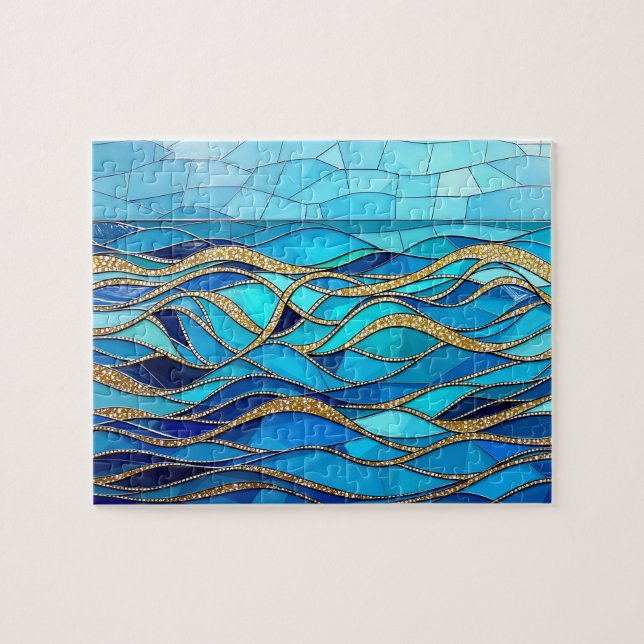 Quebra-cabeça Sea of Waves Blue and Gold Mosaic Art (Horizontal)