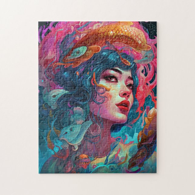 Quebra-cabeça Sea Serpent Hair Lady Fantasy Art (Vertical)