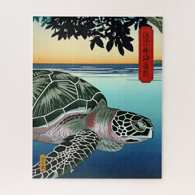 Quebra-cabeça Sea Turtle among Mangroves - Japanese Art (Vertical)