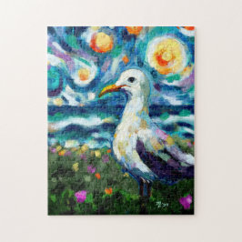 Quebra-cabeça Seagull Van Gogh Style Beach Sky Blue Teal