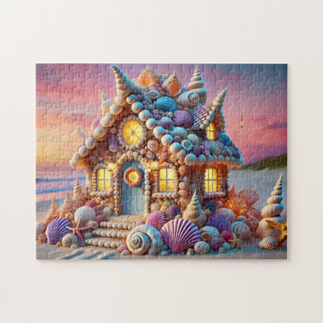 Quebra-cabeça Seashell Cottage Whimsical Mermaid Beach House (Horizontal)