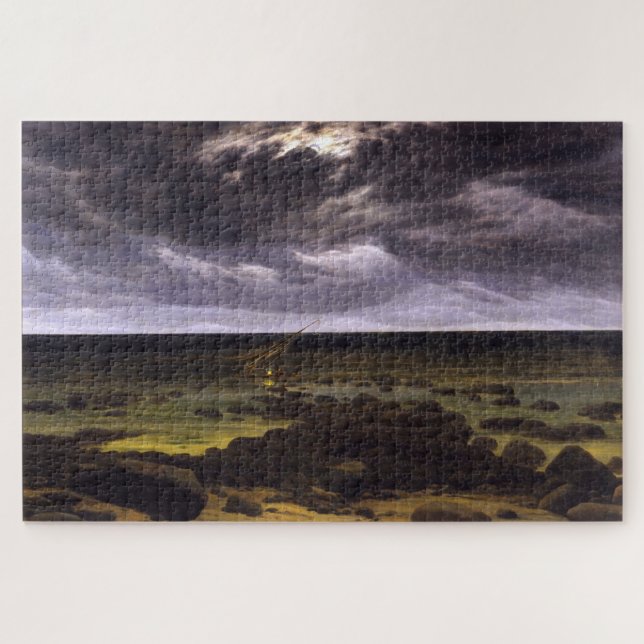 Quebra-cabeça Seashore com naufrágio por Lua - Friedrich (Horizontal)