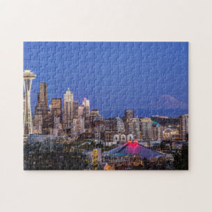 Quebra-cabeça Seattle, centro e Mt. Rainier ao Crepúsculo