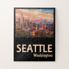 Quebra-cabeça Seattle Washington Retro Poster de viagens