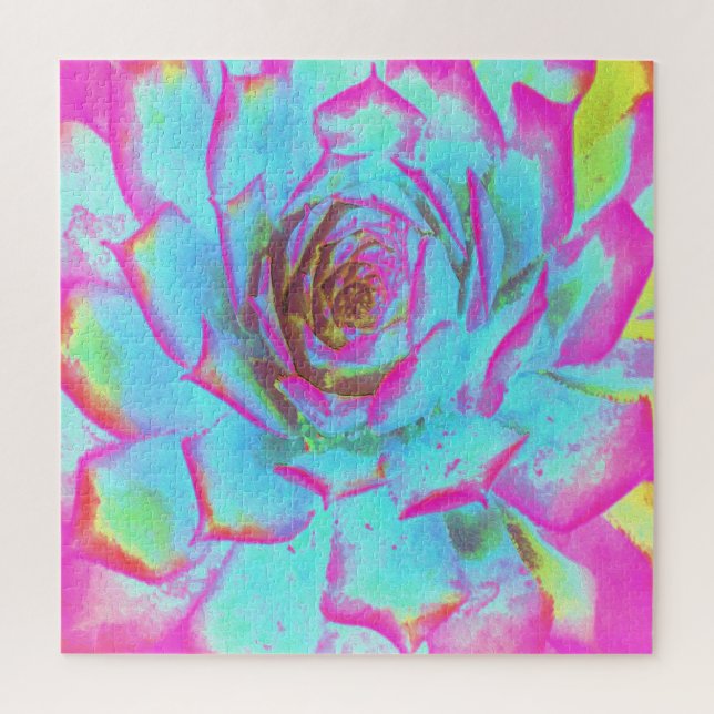 Quebra-cabeça Sedum Rosette Quente Rosa e Azul Suculente (Vertical)