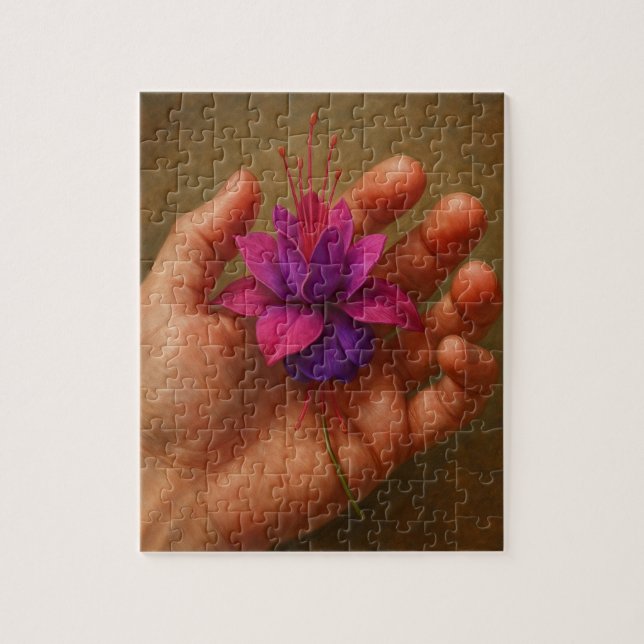 Quebra-cabeça Segurando o amor: Flor Roxo na Mão - 110 Peça Pu (Vertical)