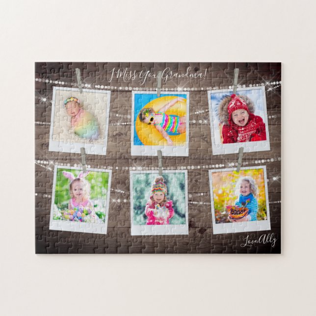 Quebra-cabeça Seis Fotos Da Madeira Rústica Personalizadas (Horizontal)