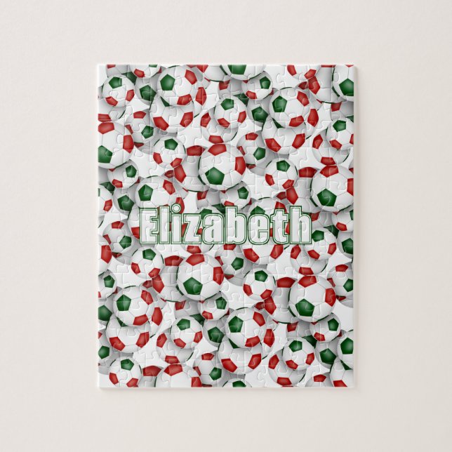 Quebra-cabeça seleção verde vermelha cores futebol feminino (Vertical)