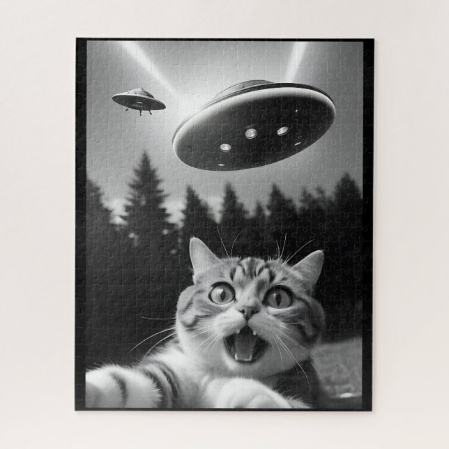 Quebra-cabeça Selfie de Gato Engraçado com Drones Alienígenas de (Vertical)