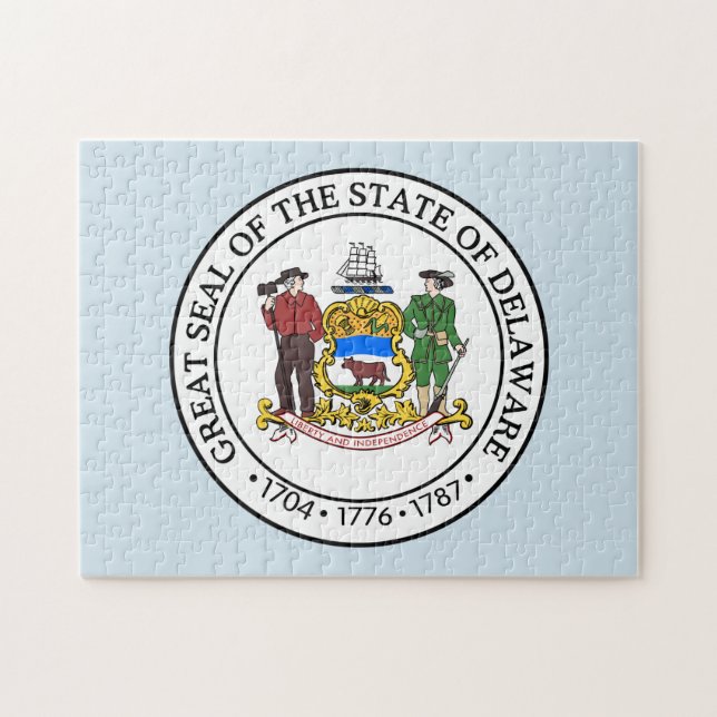 Quebra-cabeça Selo do Estado de Delaware. (Horizontal)